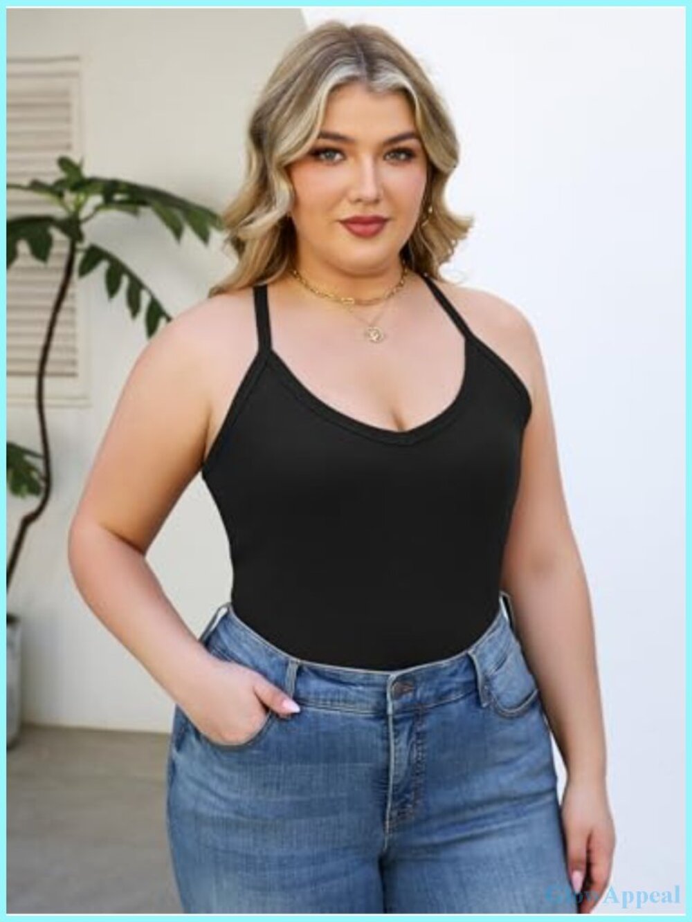 Plus Size Racerback Tank Top V Neck Ribbed Knit Cami - Picture 5 of 6